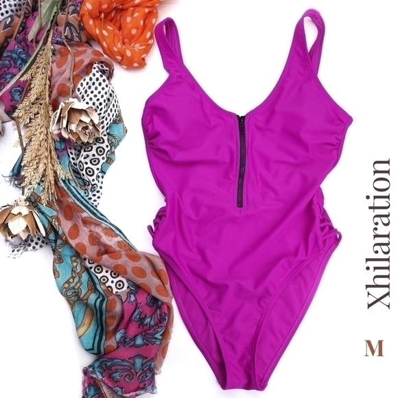 New Xhilaration Purple Pink One Piece Swimsuit Sz M - Picture 1 of 10